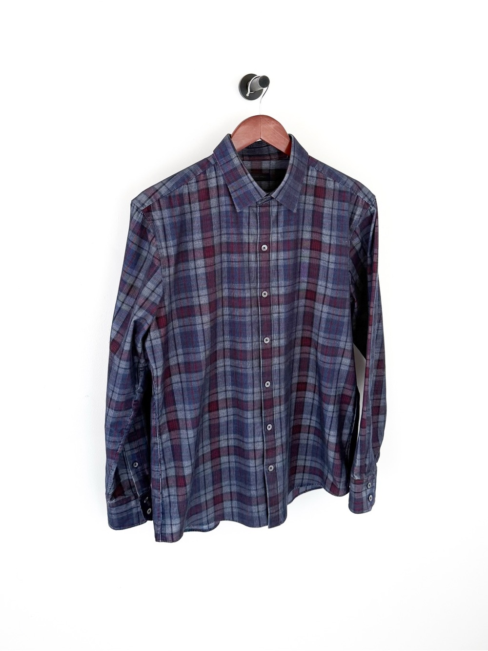 NEW Zachary Prell Corduroy Men's Plaid Button-Up Shirt Blue & Maroon M Cotton - Picture 5 of 12